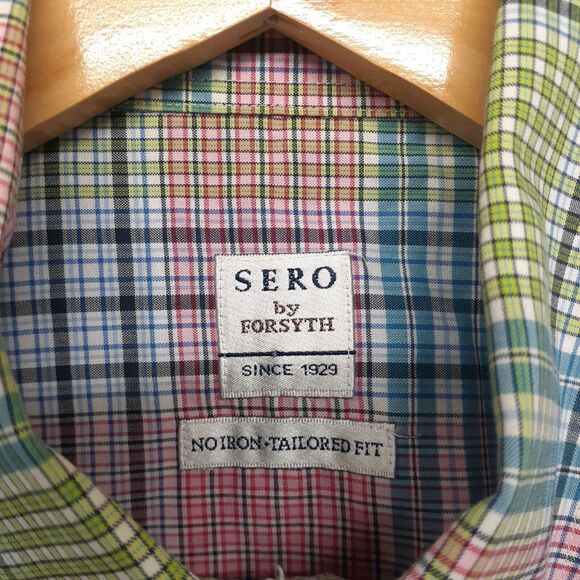 Sero by Forsyth Men's Long Sleeve Shirt Plaid Pink Green Front Pocket Size M - Picture 2 of 9